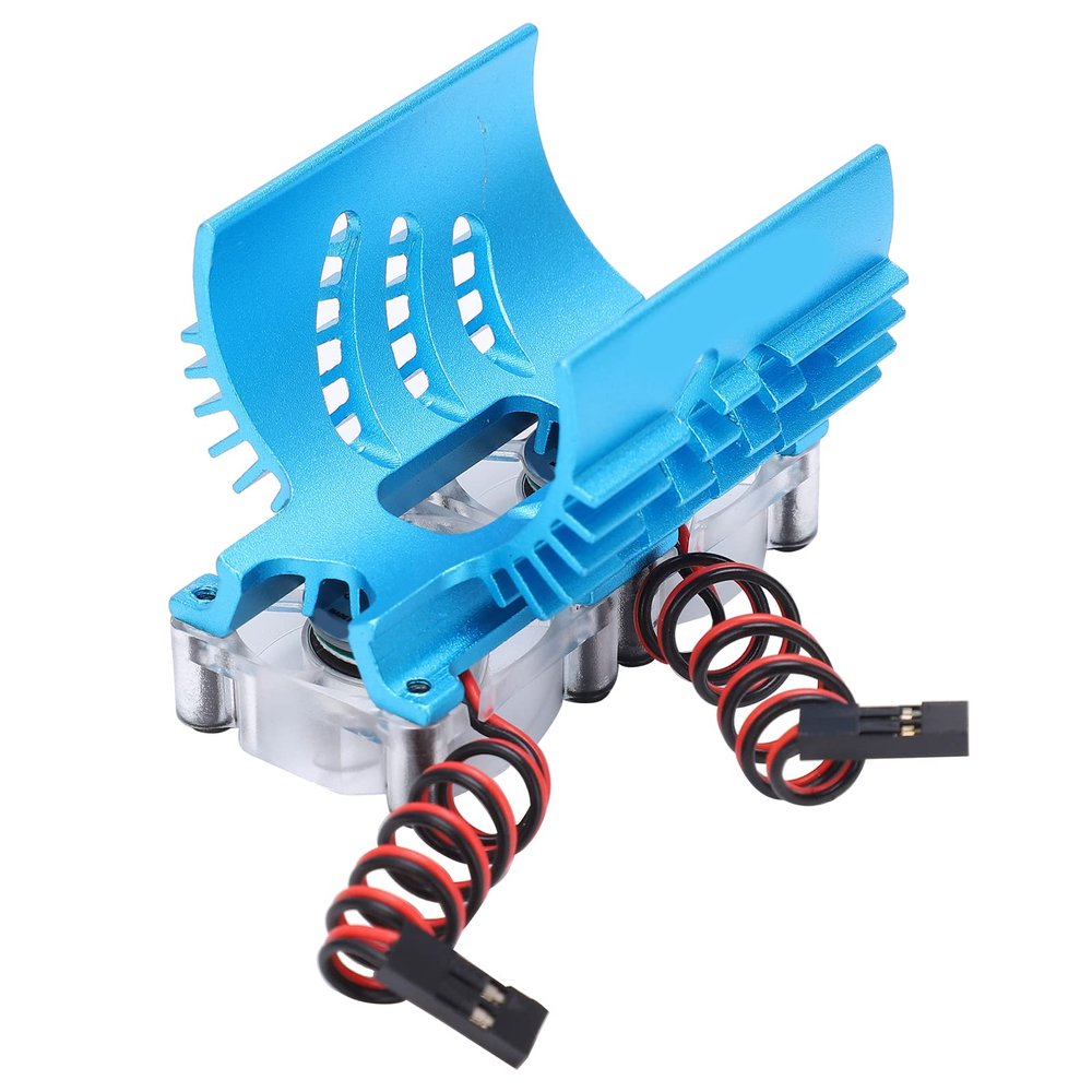 Double Fans Motor Cooling Radiator, Twin Fans Motor Heat Sink for 1/8 RC Car, High Performance Aluminum Alloy Cooling System with Dual Fan Design, Efficient Heat Dissipation for Tr (Blue)