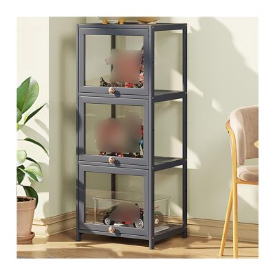 1-5 Tiers Display Cabinets, Figures Collection Display Case with Acrylic Door, Floor Standing Clear Showcase for Home Living Room Office Bedroom, Storage Organizer Ornaments