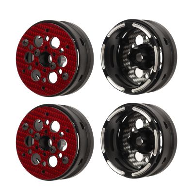 4 Pcs 1.9 Inch RC Car Wheel Rims, Carbon Fiber Lightweight Wheels for 1/10 Remote Control Vehicle, Beadlock Design with Aluminum Alloy Rear Cover, Compatible with SCX10 and RR10 Mo (Red)