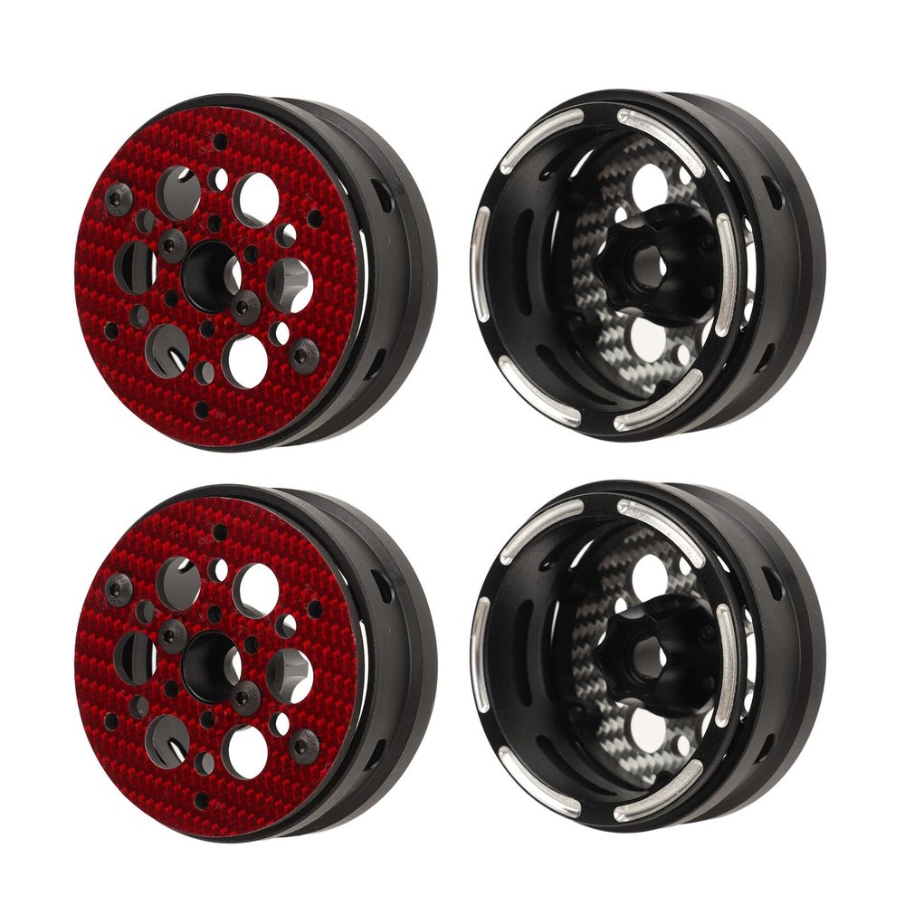 4 Pcs 1.9 Inch RC Car Wheel Rims, Carbon Fiber Lightweight Wheels for 1/10 Remote Control Vehicle, Beadlock Design with Aluminum Alloy Rear Cover, Compatible with SCX10 and RR10 Mo (Red)