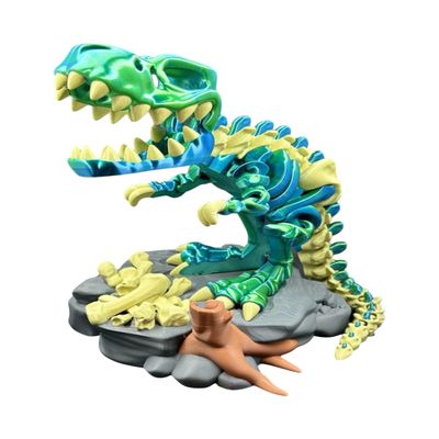 3D Printed Dinosaur, 3D Morphs, LLC XL Flexi-TREX Articulated T. Rex Dinosaur Figure, Green/Blue, 3D Printed Materials, Includes Display Stand