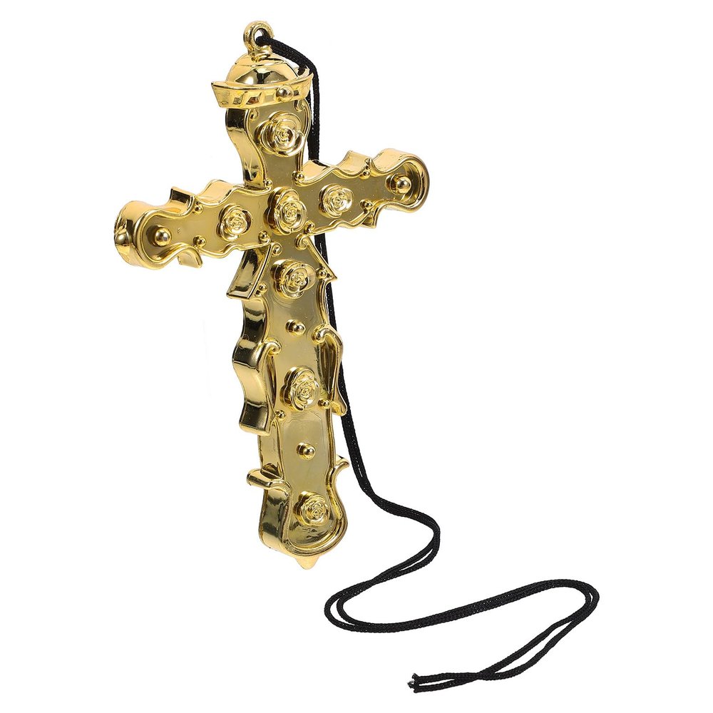 Abaodam Plastic Cross Pendant Necklace Halloween Costume Accessory for Men and Women, Gold Cross Ornament for Cosplay and Dress-up,