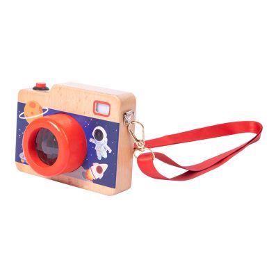 DYNWAVE Wooden Mini Pretend Camera Toy,Sensory Toy Gift,Kaleidoscope Lens with Real Sounds and Light for Children 3 Year Old