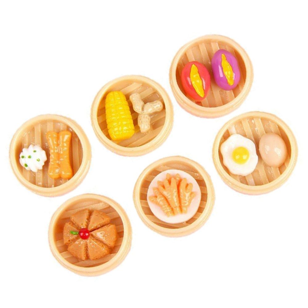 BESPORTBLE 6pcs Miniature Steamed Food Models Resin Play Food Set for Pretend Kitchen Decorative Imitation Steamer Basket Props for Dollhouse and Craft Decor
