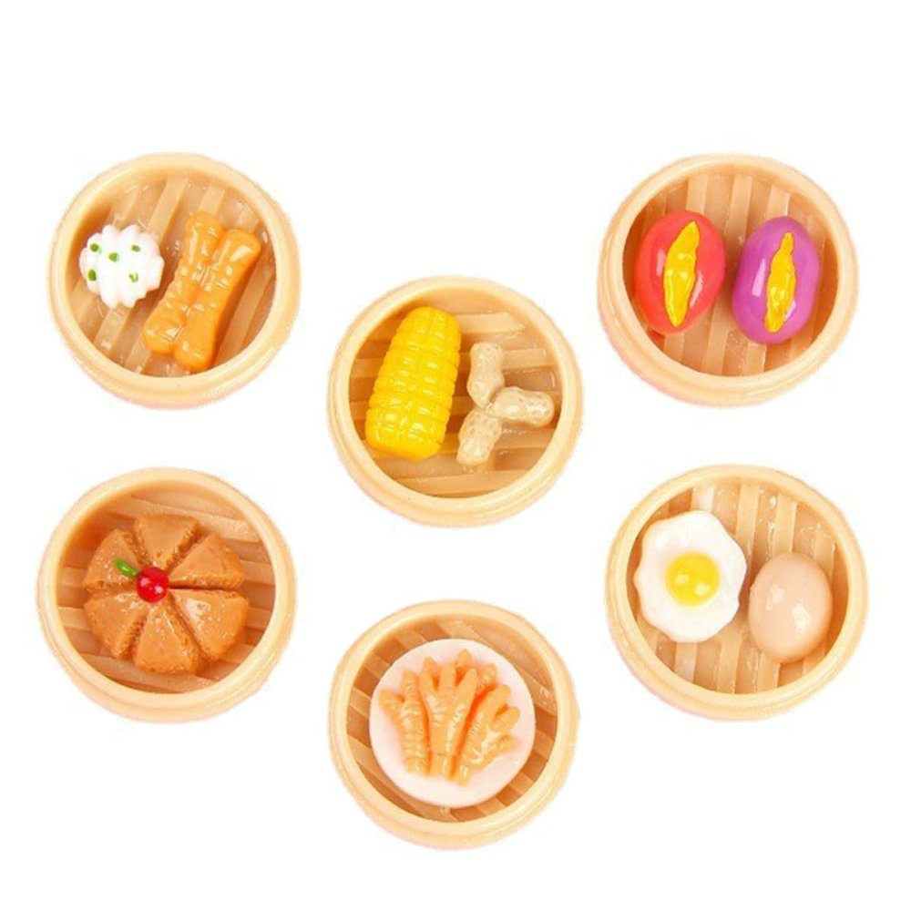 Abaodam 6pcs Mini Steamed Food Play Set, Chinese Style Miniature Food Models, Pretend Kitchen for Dollhouse and Role Play