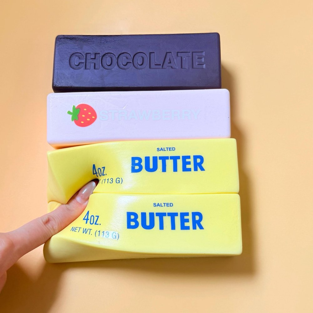 4-Pack Butter Slow Rising Squishy Set - Foam Soft Stress Relief Squeeze Toys, Strawberry Butter & Chocolate Food Squishies, Taba Squishy Fidget Toy for Desk, Office & Gift