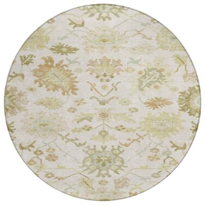 HomeRoots 605213 8 ft. Ivory Green & Tan Round Floral Washable Indoor & Outdoor Area Rug