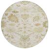 HomeRoots 605213 8 ft. Ivory Green & Tan Round Floral Washable Indoor & Outdoor Area Rug view 1