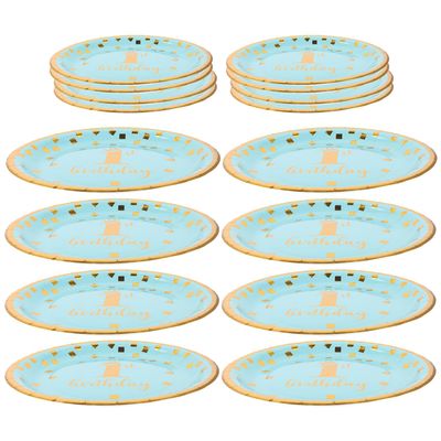 DOITOOL 16pcs First Birthday Party Paper Plates Set, 7" and 9" Disposable Dinner Plates with Gold Foil Accent, 1st Birthday Tableware for Boys