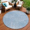HomeRoots 588770 8 ft. Round Abstract Washable Indoor & Outdoor Area Rug Navy Blue & Sky Blue view 1