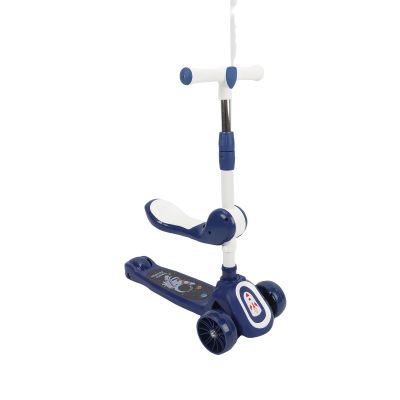 ToysCentral Basics Kids Scooter with Seat, Adjustable Height 4 Gears 62cm to 78cm Folding Scooter for 1-10 Year Olds, with Flashing Wheels and Built in Music (Blue)
