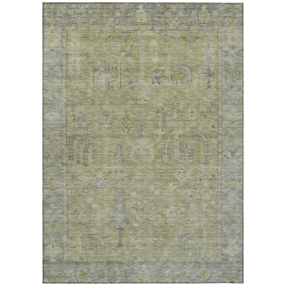 HomeRoots 604704 8 x 10 ft. Artichoke Green & Gray Oriental Washable Indoor & Outdoor Rectangle Area Rug
