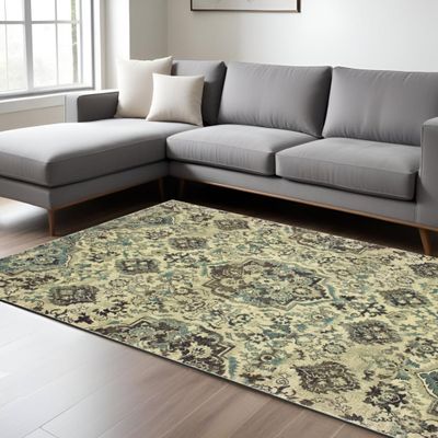 HomeRoots 574519 10 x 13 ft. Oriental Rectangle Area Rug Ivory & Gray