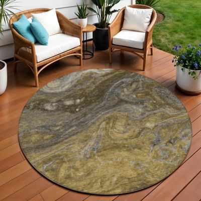 HomeRoots 577825 8 ft. Round Abstract Washable Indoor & Outdoor Area Rug Brown Taupe & Chocolate