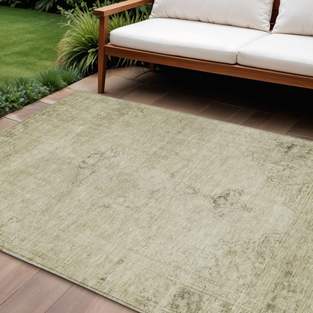 HomeRoots 580326 9 x 12 ft. Oriental Washable Indoor & Outdoor Rectangle Area Rug Beige Taupe & Brown