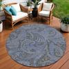 HomeRoots 580156 8 ft. Round Paisley Washable Indoor & Outdoor Area Rug Charcoal Gray & Blue view 1