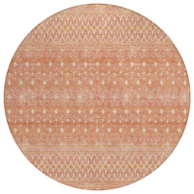 HomeRoots 582640 8 ft. Round Tribal Washable Indoor & Outdoor Area Rug Salmon Gold & Ivory