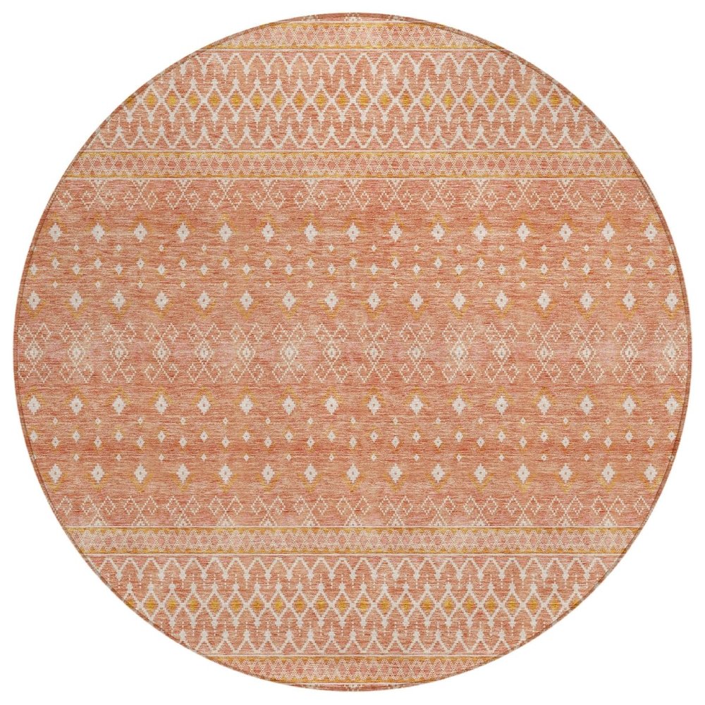 HomeRoots 582640 8 ft. Round Tribal Washable Indoor & Outdoor Area Rug Salmon Gold & Ivory
