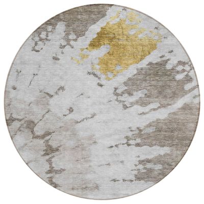 HomeRoots 578318 8 ft. Round Abstract Washable Indoor & Outdoor Area Rug Taupe Khaki & Ivory