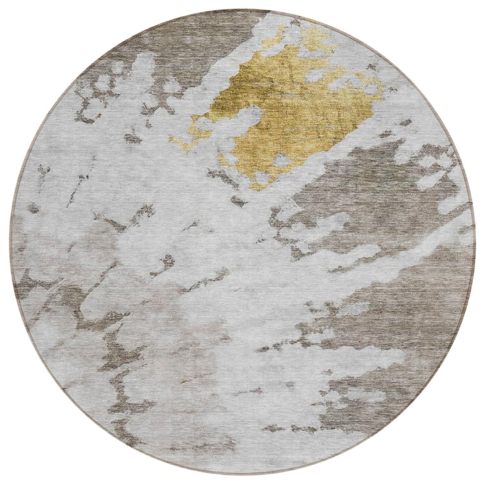 HomeRoots 578318 8 ft. Round Abstract Washable Indoor & Outdoor Area Rug Taupe Khaki & Ivory