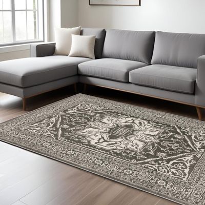 HomeRoots 576396 10 x 13 ft. Oriental Rectangle Area Rug Gray & Ivory