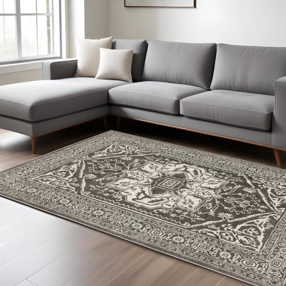 HomeRoots 576396 10 x 13 ft. Oriental Rectangle Area Rug Gray & Ivory