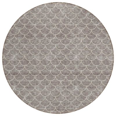 HomeRoots 596215 8 ft. Taupe & Beige Round Geometric Washable Indoor & Outdoor Area Rug