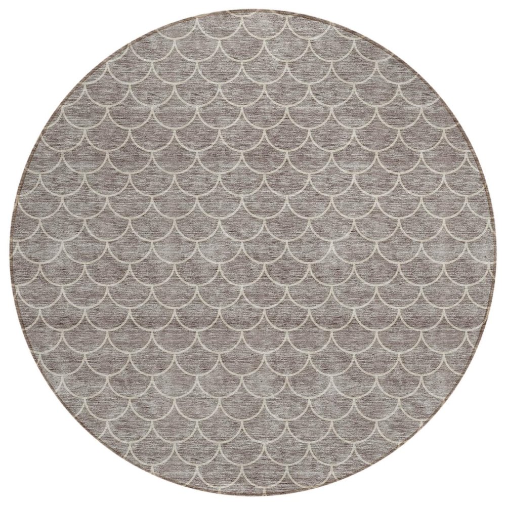 HomeRoots 596215 8 ft. Taupe & Beige Round Geometric Washable Indoor & Outdoor Area Rug
