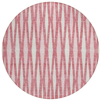 HomeRoots 591863 8 ft. Blush & Ivory Round Geometric Washable Indoor & Outdoor Area Rug