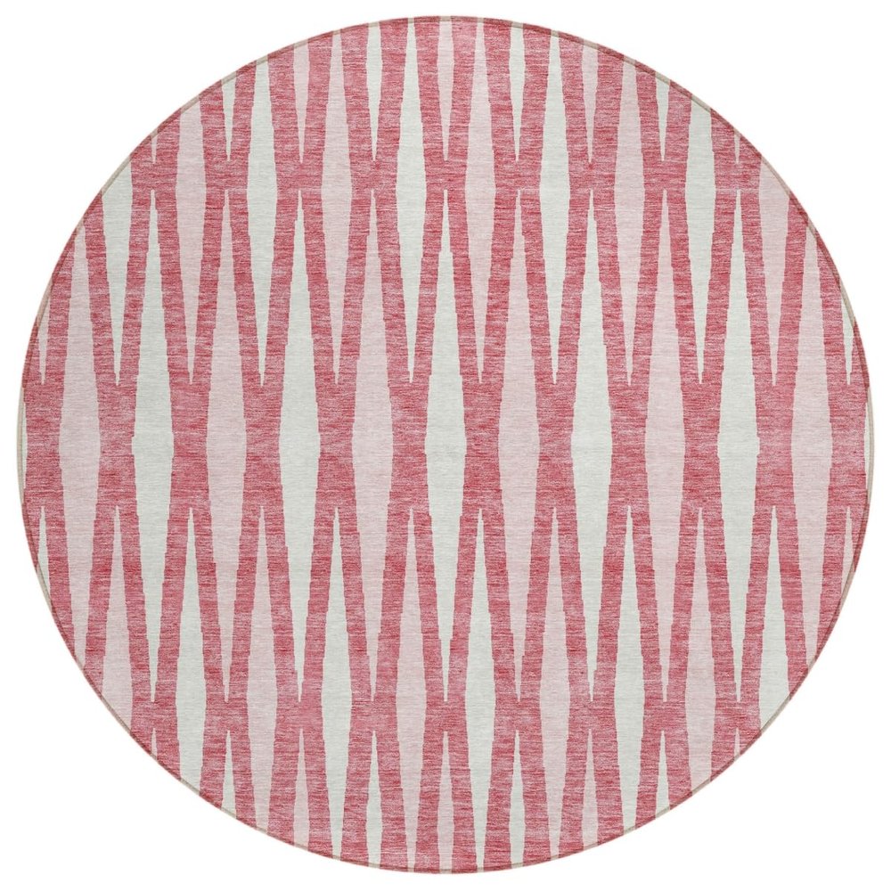HomeRoots 591863 8 ft. Blush & Ivory Round Geometric Washable Indoor & Outdoor Area Rug