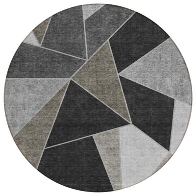 HomeRoots 579555 8 ft. Round Geometric Washable Indoor & Outdoor Area Rug Coffee Charcoal & Gray