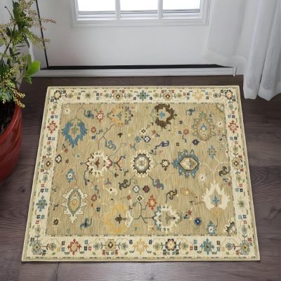 HomeRoots 575168 2 x 3 ft. Oriental Rectangle Area Rug with Fringe Beige Blue & Red