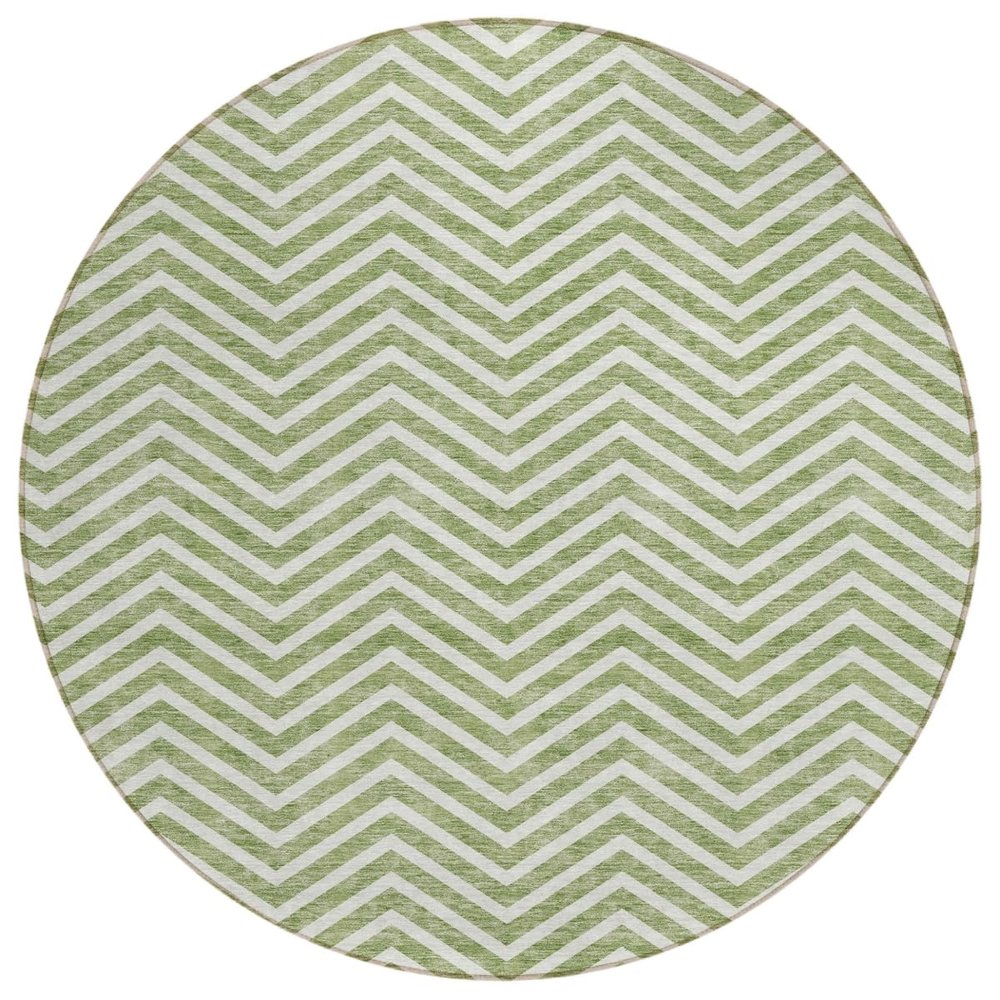 HomeRoots 596263 8 ft. Green & Ivory Round Chevron Washable Indoor & Outdoor Area Rug
