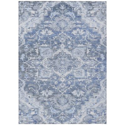HomeRoots 586390 3 x 5 ft. Oriental Washable Indoor & Outdoor Rectangle Area Rug Denim Blue & Sky Blue