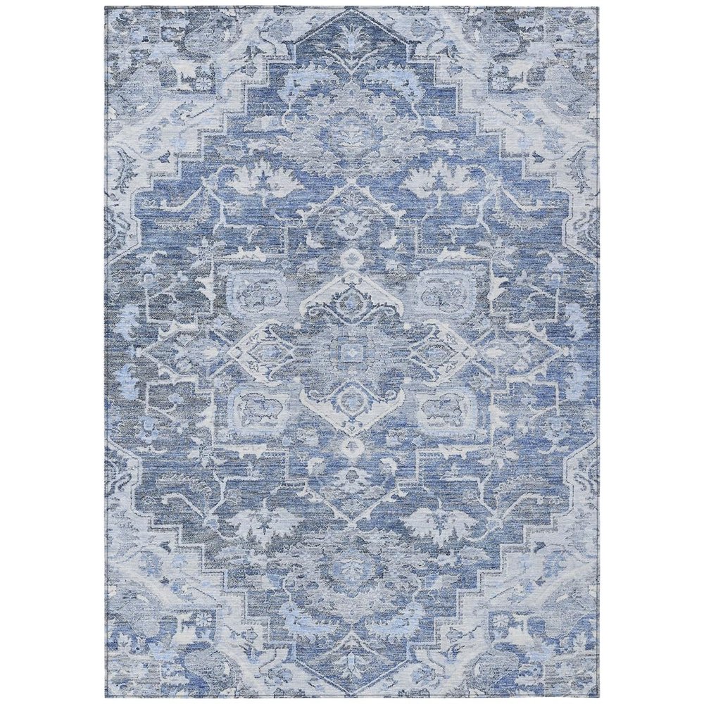 HomeRoots 586390 3 x 5 ft. Oriental Washable Indoor & Outdoor Rectangle Area Rug Denim Blue & Sky Blue