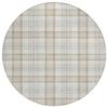 HomeRoots 601328 8 ft. Linen & Brown Round Plaid Washable Indoor & Outdoor Area Rug view 1