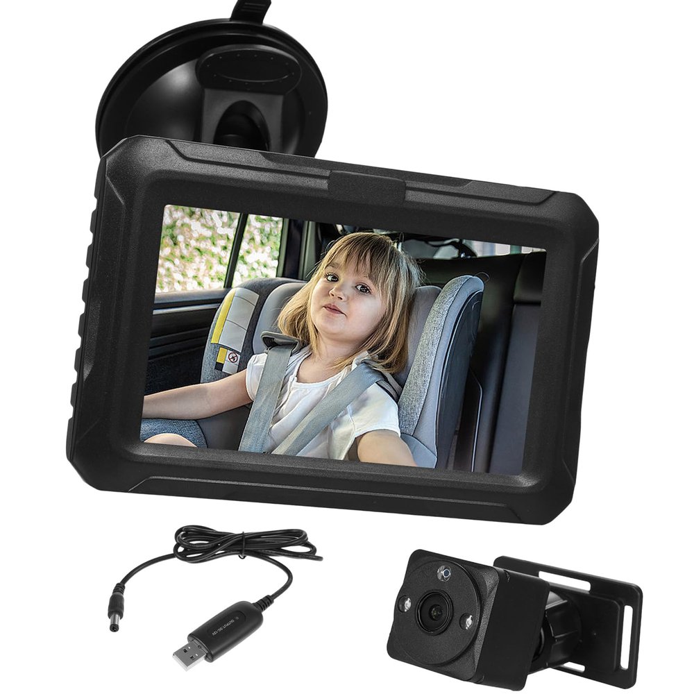 1080P Baby Car Camera with 4.3 Inch High Definition Monitor, Night Vision Function and 150 Degree Wide Angle, 360 Rotatable Rear Facing Seat Camera for Infants Kids and Toddlers,