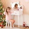 Garvee Toddler Vanity Set with Lights,Bear-Shaped Make Up Vanity Desk with Mirror&Stool,Wooden Princess Toddler Make Up Table Set for Bedroom,Pretend Play Vanity Sets for Little Girls(White) view 1