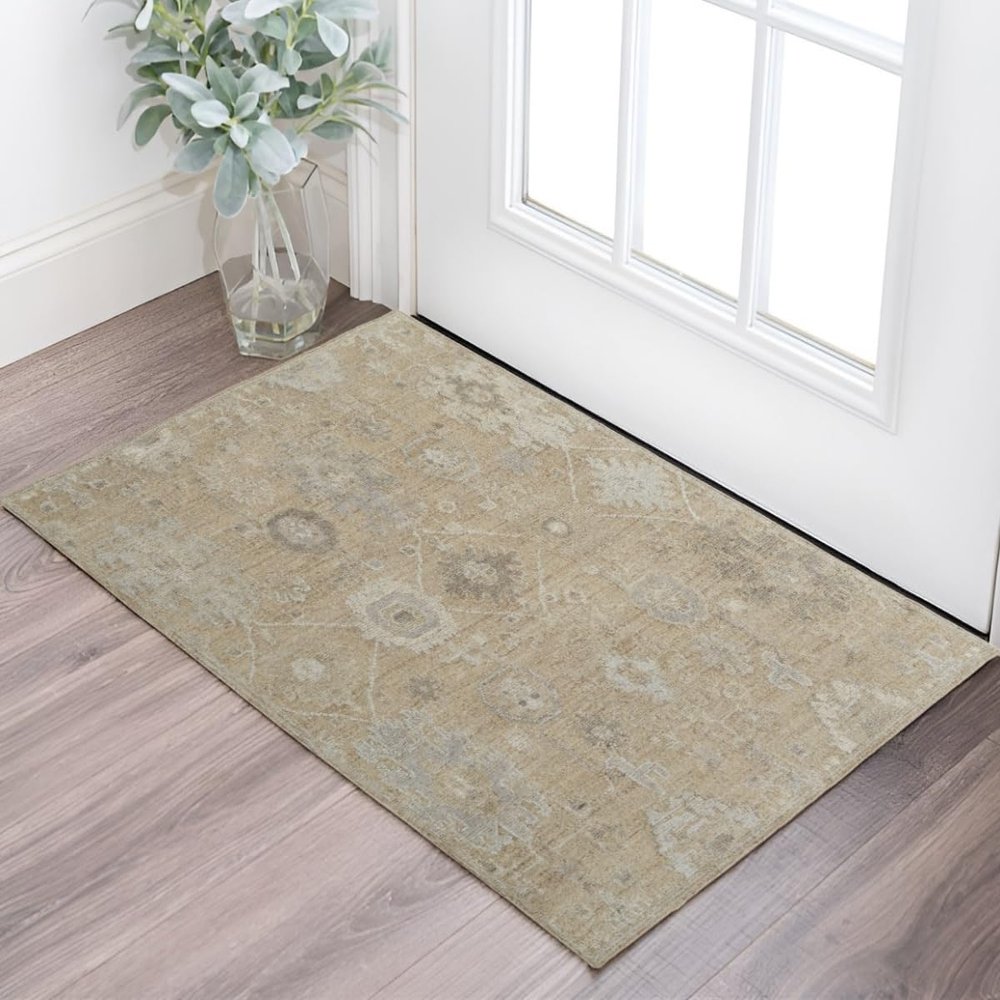 HomeRoots 567181 2 x 3 ft. Wool Floral Hand Knotted Rectangle Area Rug Tan & Ivory