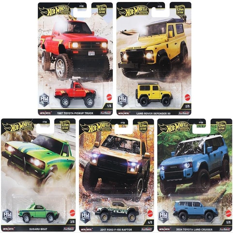 1:64 Scale Diecast Model Car Compatible with Hot Wheels Car Culture HW Off Road H Case Set of 5 Cars, FPY86-961H