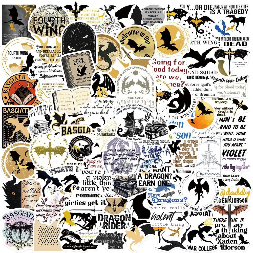 100PCS Fourth Book Wing Stickers Cartoon Aesthetic Bookish Kindle Stickers Pack Cool Dragon Rider for Teens Adults Sticker for Laptop Vinyl Waterproof Sticker Aesthetic Decals (o)
