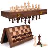 15 Inch Magnetic Chess Set with Wooden Folding Board, Staunton Chess Pieces, 2 Extra Queens Included, Portable Travel Chess Set, Classic Strategy Board Game for Kids & Adults (Walnut) view 1
