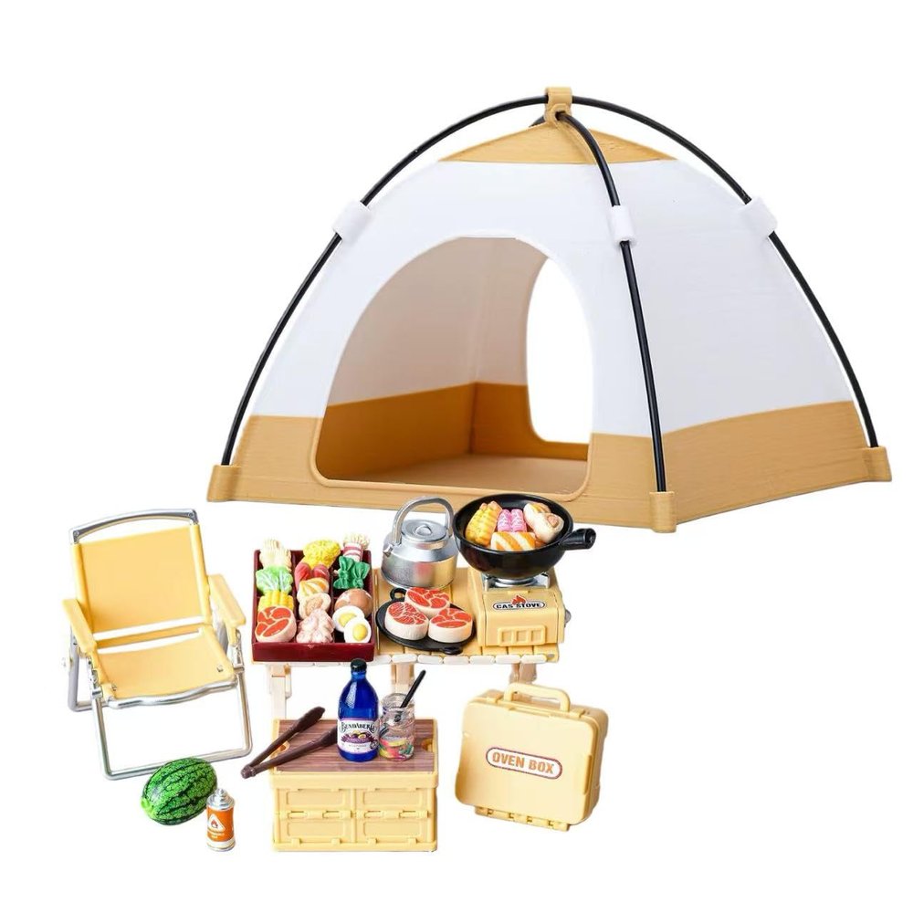 1:12 Miniature Doll Camping kitDetailed Miniature Camping Gear Set for Adult Collectors Model Collector's Kit Miniature Scene Dioramas Photography Prop, or Desktop Display (Yellow)