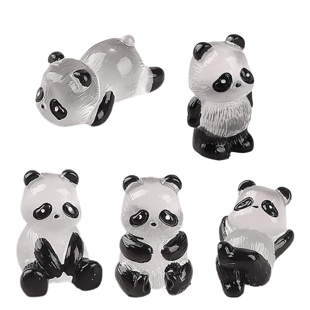 5xCute Mini Luminous 3D Panda Resin Crafts Glow in Dark Miniatures Panda Micro Landscape Statues Home DIY Ornaments