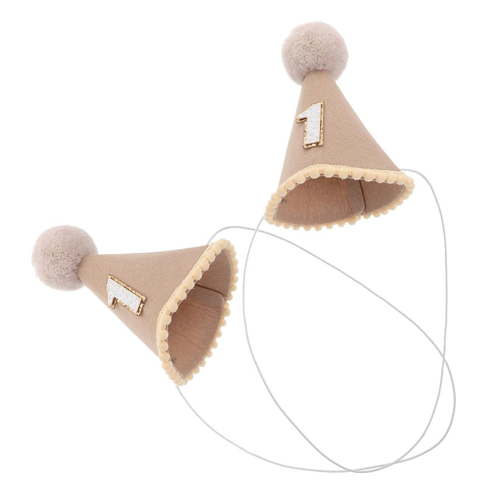 Homoyoyo Birthday Hats for Cone Felt Party Caps with Pom Poms Brown s Headwear for Birthday Celebrations and Dress up 2pcs Set