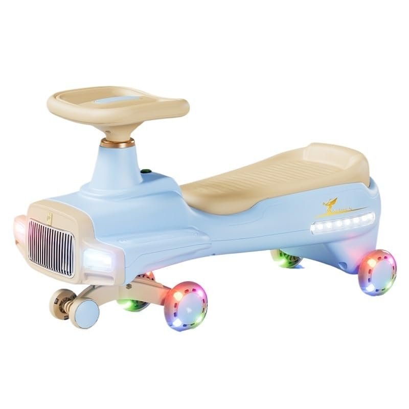 Wiggle Scooter Fun Light Up Car Scooter with Music Light-up Wheels Realistic Headlights Anti-Rollover Wiggle Cars(Sky Blue)