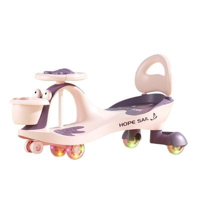 Wiggle Scooter Swing Car with Storage Basket Flashing Wheels & Music Wiggle Cars Ride On Toy for Kids Boys Girls(Pink)