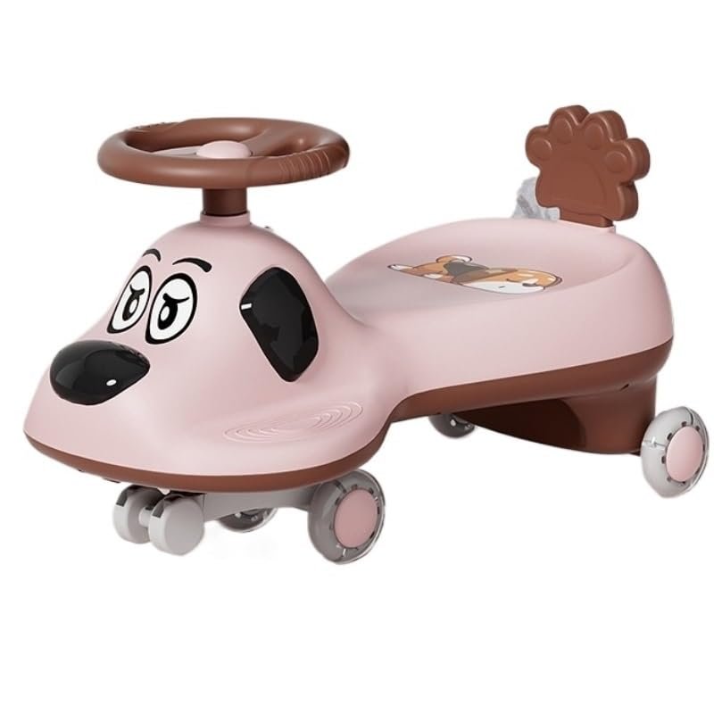 Wiggle Scooter Wiggle Car Music Light Anti-Rollover Swing Cars Silent Flash Wheel Twist Turn Wiggles Movement to Steer Ages 2 Years and Up(Pink,Flashing Wheel)