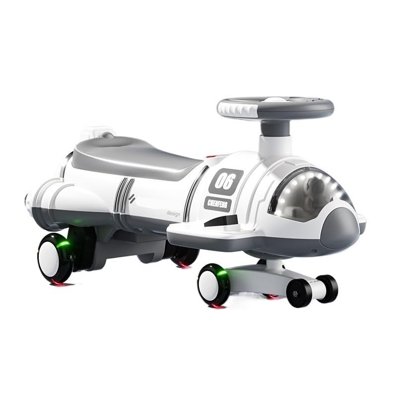 Wiggle Scooter Electric Twist Car with Pedals 2 in 1 Swing Cars Silent Colourful Light-Emitting Wheels 360 Rotating(Grey,Electric Type)