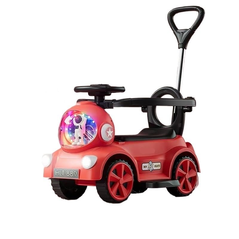 Wiggle Scooter Kids Electric Motor Car with Headlights Push Handle Backrest 3 Modes: Push, Drive Or Scooter(Rojo)